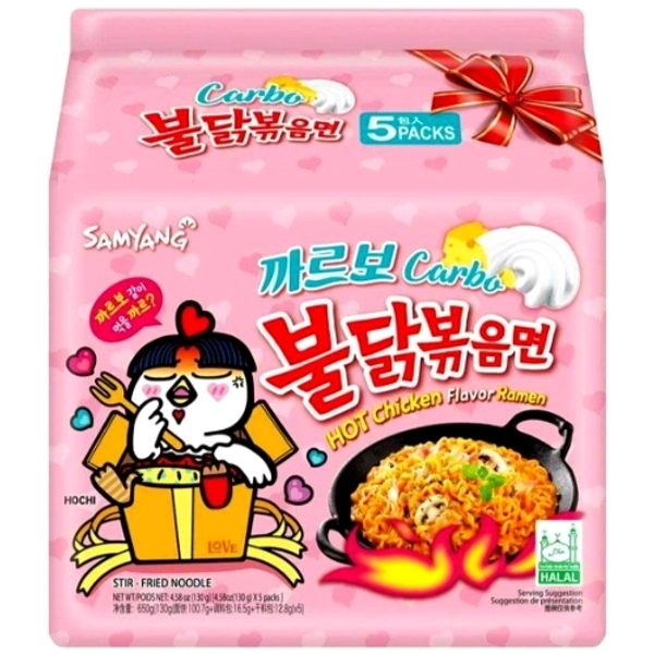 Ramyun Buldak o smaku ostrego kurczaka a la Carbonara, ogniście ostry 5 x 130g - Samyang