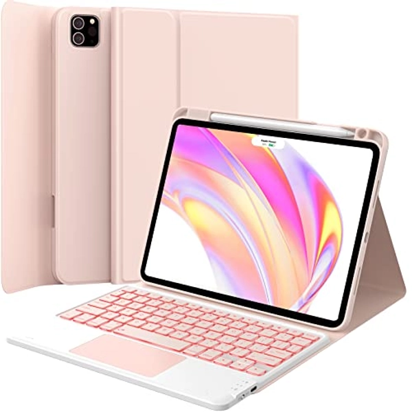 GreenLaw for iPad Air 11 inch case with Keyboard(M2, 2024), for iPad Pro 11 (4th/3rd/2nd/1st Gen) & iPad Air 5th/4th Gen, 7-Color Backlit, Smart Touchpad, 2 Device Connection, Pink Blush