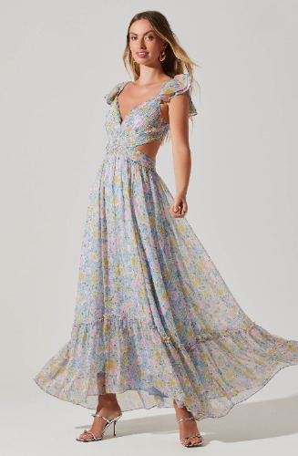 Primrose Floral Strappy Back Maxi Dress | Blue pink floral / XS