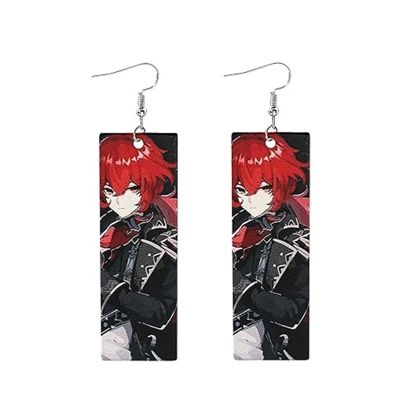 1pcs Earrings for Genshin Impact Diluc Ragnvindr, Cosplay - Acrylic Jewelry for Anime Fans, Anime Fan Gift