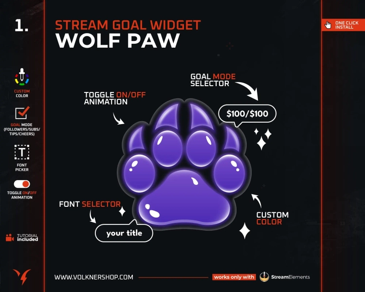 Wolf Paw Goal Widget | Liquid Twitch Goals | Fully Customizable | Sub Goal | Donation Widget | Streamer | StreamElements