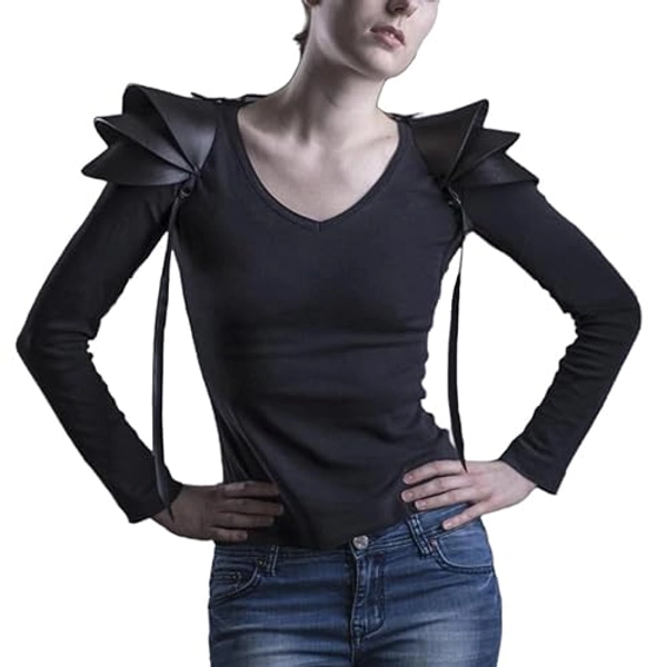 Medieval Leather Shoulder Armor Viking Knight Double Shoulder Pauldron Vintage Warrior Arm Guard for LARP/Cosplay Ren Faire Halloween Party