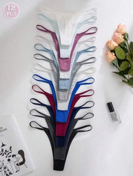 12pcs/Set Women Multi-Color Ribbed Seamless G-String Panties