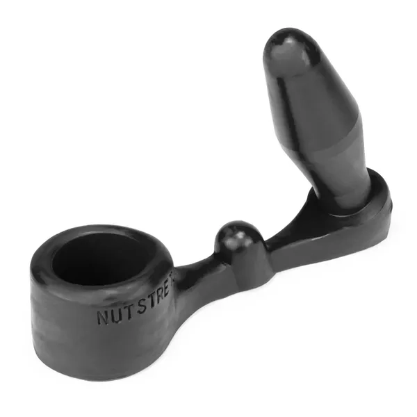 NUT-STRETCH buttplug attached to ballstretcher OXBALLS LIQUID PLATINUM SILICONE black