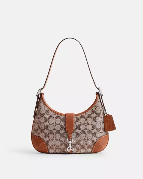 Silver/Burnished Amber Hamptons Hobo Bag In Crystal Signature Jacquard