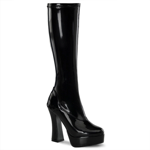 PLEASER ELECTRA-2000Z Women's Black Patent 5" Stack Heel Platform Knee High Boot