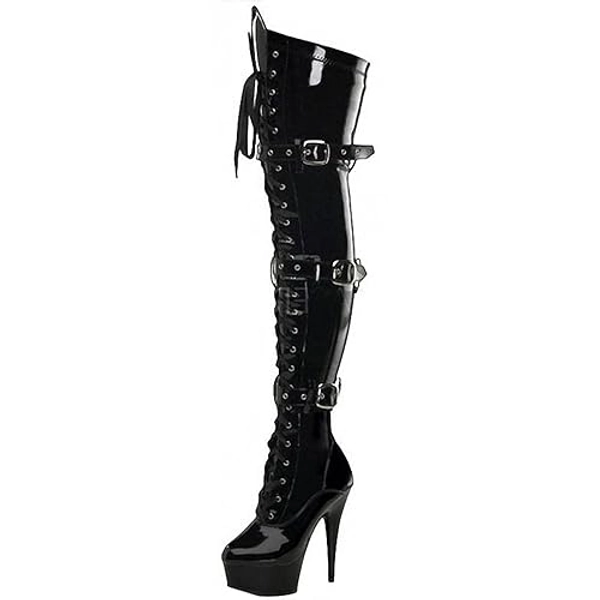 BeAUZQ Women's Patent Leather PU Thigh High Boots Side Zip 15CM Stiletto High Heel Over The Knee Boots Sexy Stripper Club Party Shoes