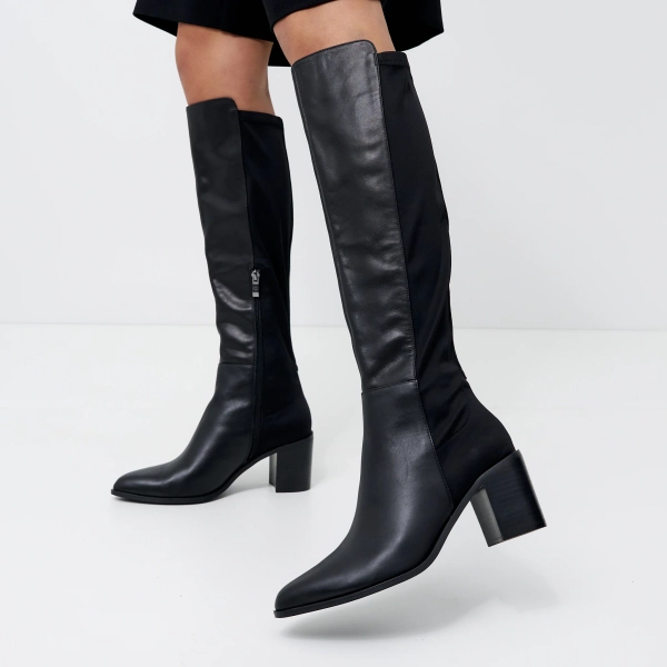 Noir Charli Women's Leather Knee High Boots in Black
