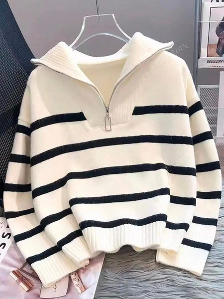 New Autumn/Winter Women Striped Crew Neck All-Match Sweater, Fashionable & Simple Pullover Design