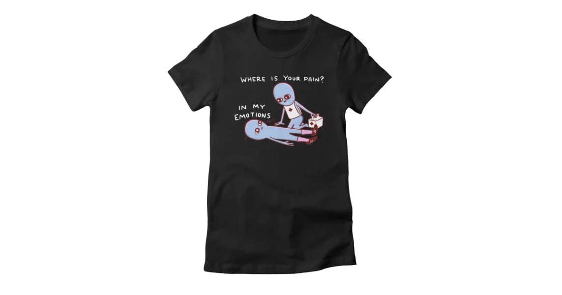STRANGE PLANET SPECIAL PRODUCT: WHERE IS YOUR PAIN? IN MY EMOTIONS Women's T-Shirt | Nathan W Pyle Shop | Strange Planet Store