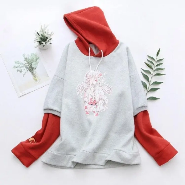 Sweet Anime Inspired Red and Grey Hoodie for Cosparty Fans