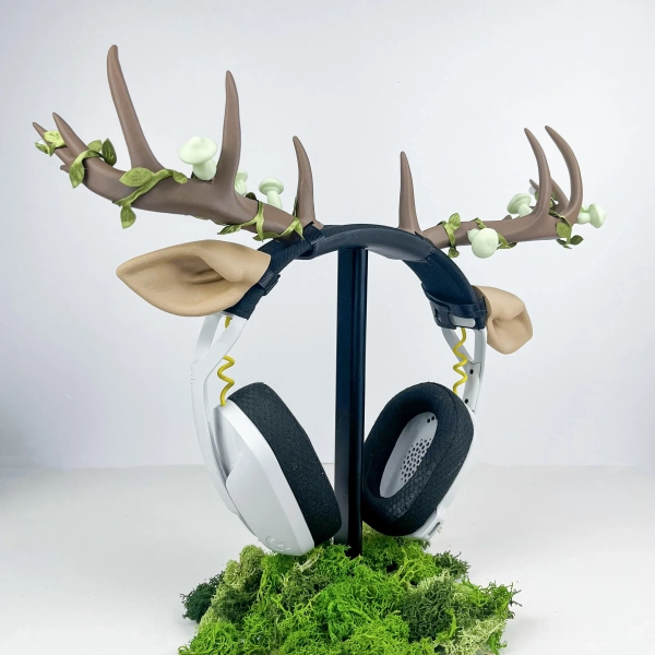 Large Deer Antler Headphone Attachment | Dryad Fawn Cosplay Horn and Ear | Gaming and Streaming Accessory