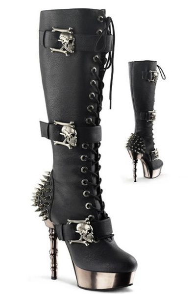 Black Vegan Leather 5 1/2" Finger Bone Heel Knee High Boot
