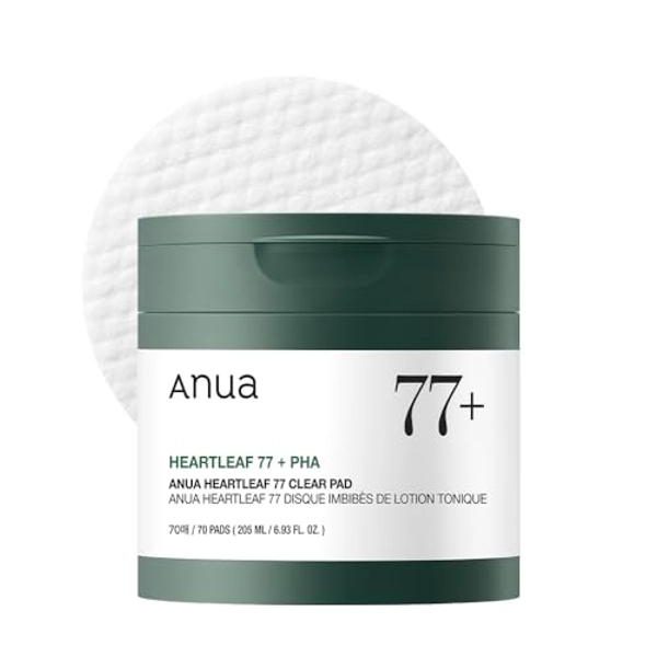 ANUA Heartleaf 77 Almohadilla de tóner 70 hojas, almohadilla de cuidado PHA para piel muerta Exfoliante diario de tóner de pH bajo