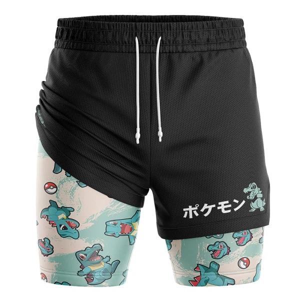 Totodile Pattern Pokemon 2-in-1 Performance Shorts