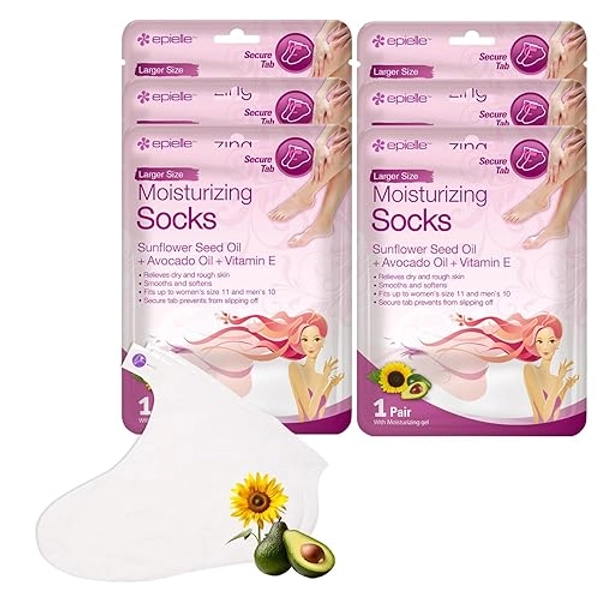 Epielle Moisturizing Foot Masks (Socks 6pk) for foot heel to toe and callus | Foot Cream & Lotion - Sunflower Seed Oil + Avocado Oil + Vitamin E,Mothers Day GIfts