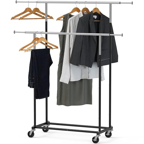 Double Rod Portable Clothing Hanging Garment Rack, Black