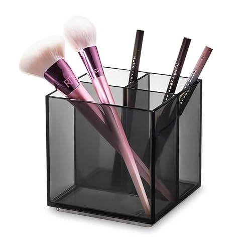 iDesign Signature Series by Sarah Tanno Divided Brush and Pencil Cosmetic Organizer Cube, Smoke/Matte Black