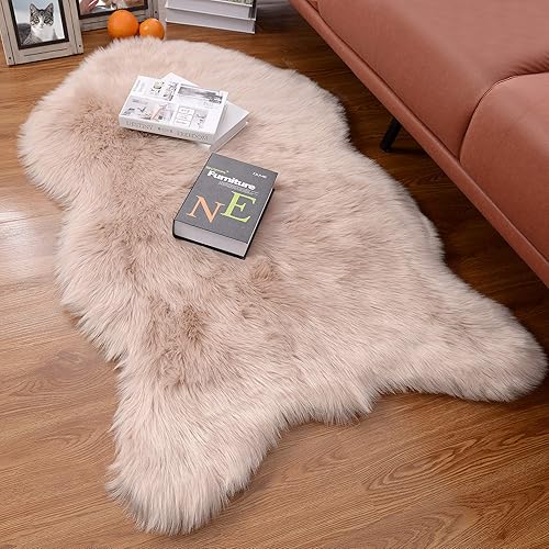 Hugs Living Soft and Fluffy Faux Fur Rug, Chair Cover Seat Pad Sofa Cushion for Living Room and Bedroom (Rose Gold, 24" x 40" | 61 x 102 cm) - Rose Gold - 3'4" x 2' (Sheep Shape)