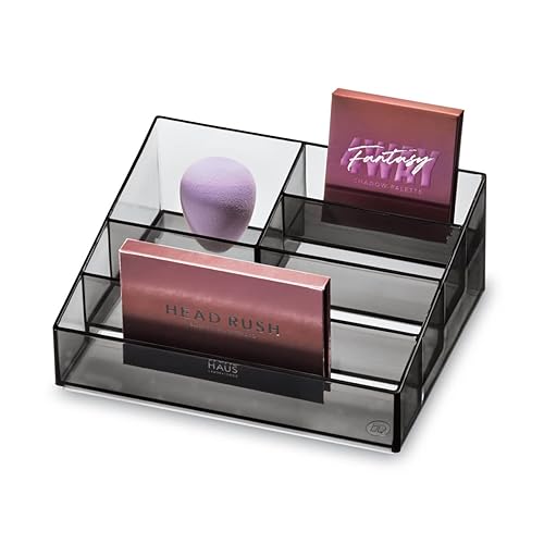 iDesign Signature Series by Sarah Tanno 5-Compartment Lip and Nail Polish Organizer, Smoke/Matte Black Trim