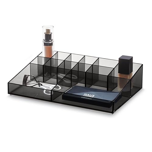 iDesign Signature Series by Sarah Tanno 13-Compartment Countertop Cosmetic Organizer, Smoke/Matte Black