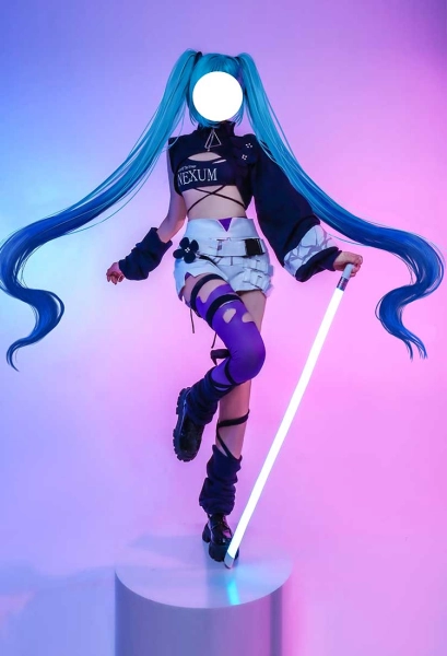 Vocal Cosplay Costume Bra and Shorts with Jacket and Leg Cover