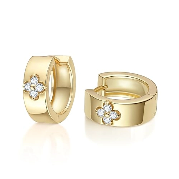 TIMELESSTAR Clover Moissanite Hoop Earrings for Women Huggie Earrings Womens Dangle Stud D Color VVS1 S925 Sterling Silver Earrings 18K Yellow Gold Plated Non Tarnish Easily with 14K Color