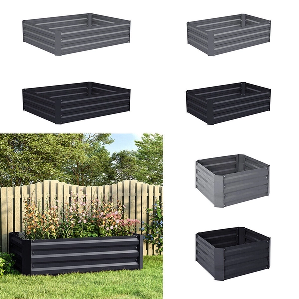 Galvanized Raised Garden Bed Outdoor Planting Veg Flower Fruit Herb Planter Box