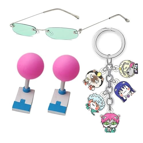 FHLONG Saiki K Hair Clips,Saiki K Glass Amine The Disastrous Life of Saiki K Ccosplay Keychain Accessories, Multi-colored, Medium