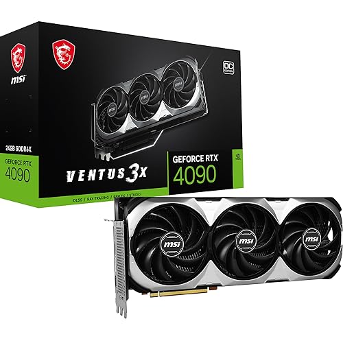MSI GeForce RTX 4090 Ventus 3X 24G OC Grafikkarte - GPU, 24GB GDDR6X (21Gbits/384-Bit), PCIe 4.0 - 3 x TORX 4.0 Lüfter - HDMI 2.1a, DisplayPort 1.4a - GeForce RTX 4090 VENTUS 3X 24G OC
