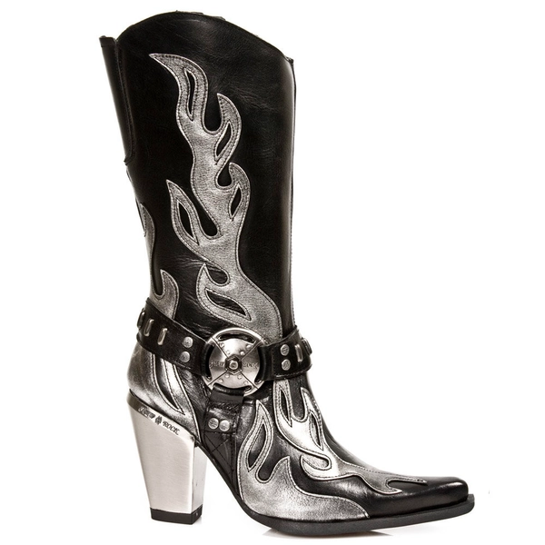 buty damskie NEW ROCK - NOMADA NEGRO Y BOX PLANE, BULL NEGRO TACON ACERO [M.7901-S2]