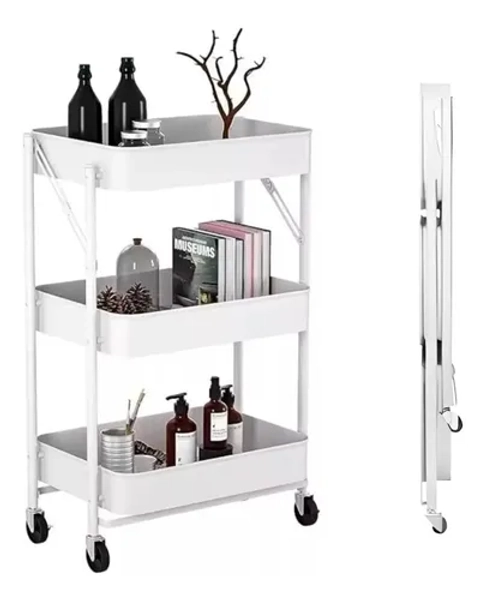 Carrito Organizador Plegable 3 Niveles Ruedas 360 Metal