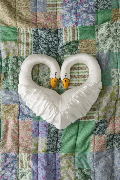 Swan Heart Satin Throw Pillow