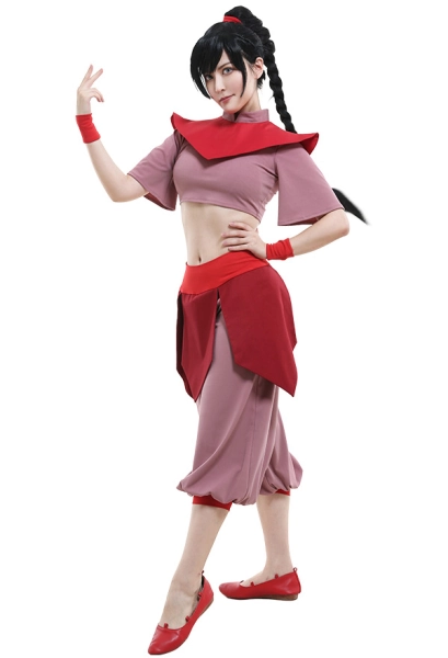 Avatar Ty Lee Women Kungfu Wear Suit Cosplay Costume Uniform with Wrist Support and Headwear