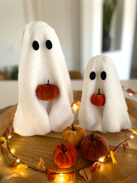 Sherpa ghost decor - table Halloween decor - ghost with pumpkin - fall decor - Halloween desk decor - Halloween desk ghost - Sherpa decor