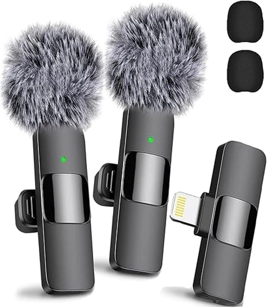 Mini Mic Pro Wireless Microphone for iPhone, iPad, Android, Lavalier Microphone for Video Recording - 2 Pack iPhone Mic Crystal Clear Recording (for iPhone 14 and Below) - For Lightning