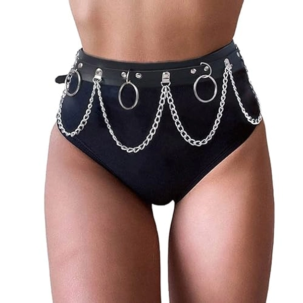 Bounzhi Punk Body Waist Chain Belts Leather Belly Chains Rock Rave Sexy Bikini Body Jewelry for Women and Girls (2)