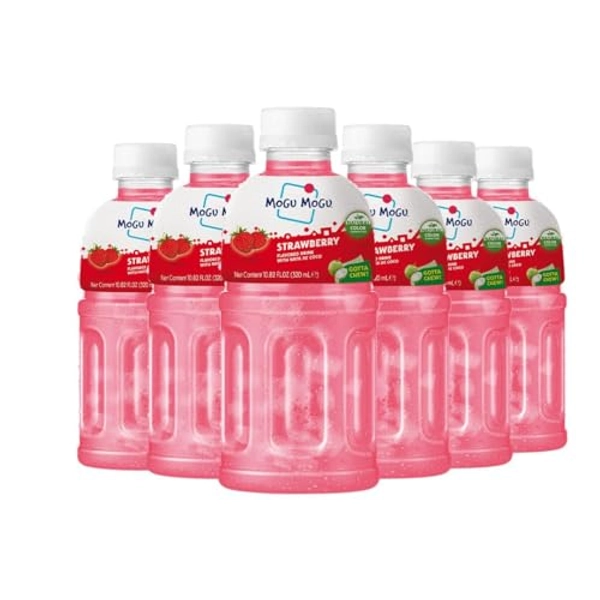Mogu Mogu drink Strawberry Juice (6 Bottles) Drinks for kids made with fruit juice and nata de coco (coconut jelly) Fun chewable juice boxes for kids. Juice bottles made for adults and kids ready to drink juices