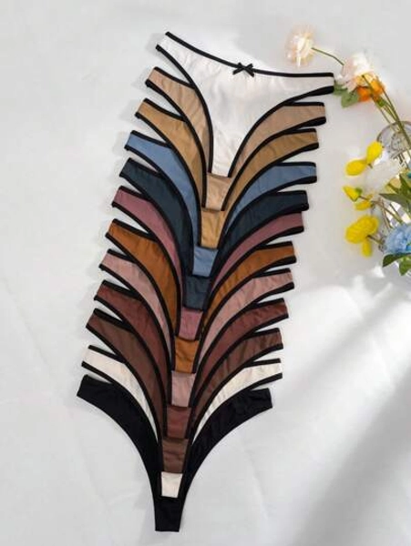 12pcs/Pack Bowknot Contrast Binding Sexy Thongs