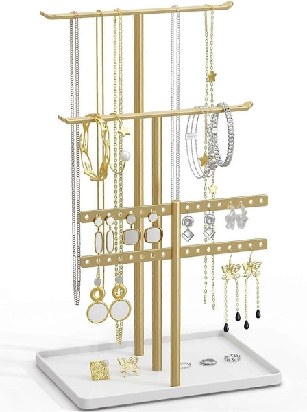 Smykkeholder Arrangør, 12,5 '' Høy Solid Metall Stativ, 3-lags smyk...
