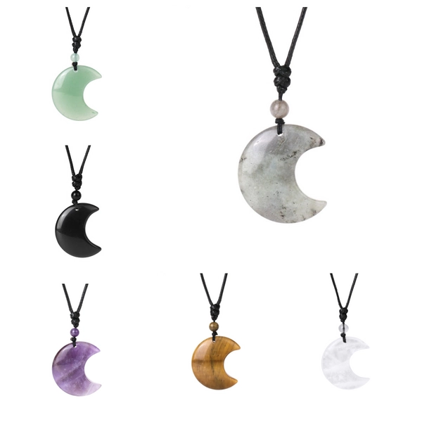 Crescent Moon Crystal Necklace Natural Stone Pendant