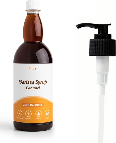 Fitcy | Koffiesiroop | Karamel | Barista Syrup | Zero | Vegan | Vetvrij | Suikervrij | Keto-vriendelijk | Koffie | Siroop| MET DOSEERPOMP | 1L