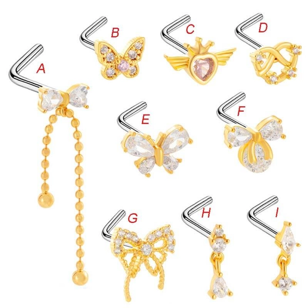 L Rod Bow Inlaid White Zircon Stainless Steel Nose Ring