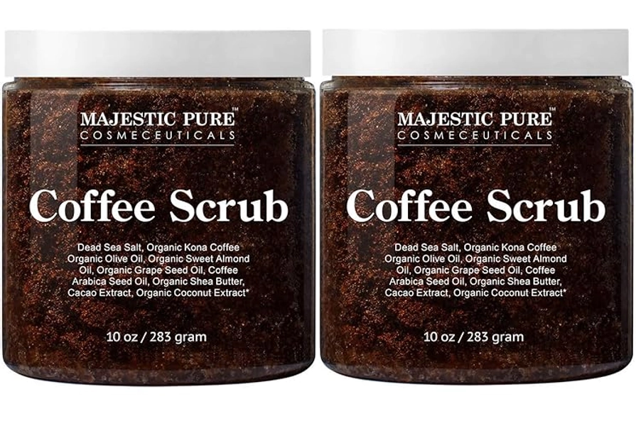 Majestic Pure Arabica Coffee Scrub - All Natural Body Scrub for Skin Care, Stretch Marks, Acne & Cellulite, Reduce the Look of Spider Veins, Eczema, Age Spots & Varicose Veins, Set Of 2