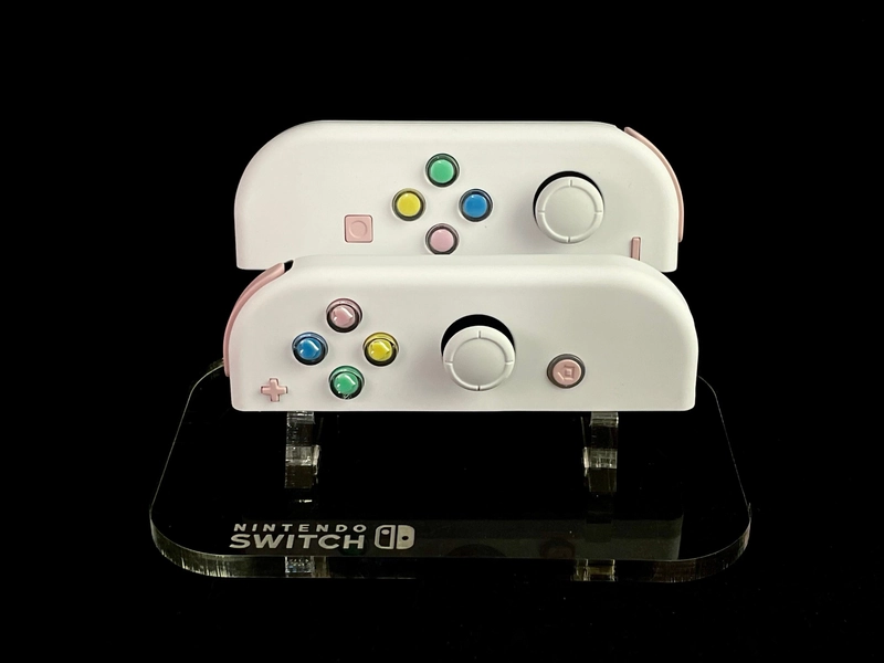 Custom White Nintendo Joycons with rainbow hearts & pink accents