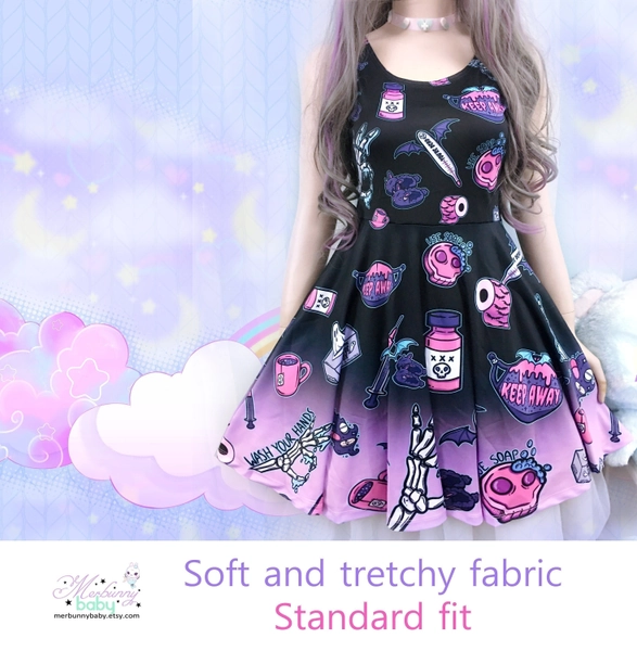 Keep away - skater dress - spooky cute pandemic, kawaii goth, creepy cute, halloween, black pink, alt fashion, medical harajuku  -  SD41