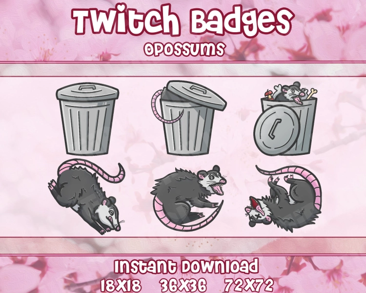 Funny Possum Trash Animal Badges for Twitch, Discord, Youtube, Kick | Custom Badges for Streamers