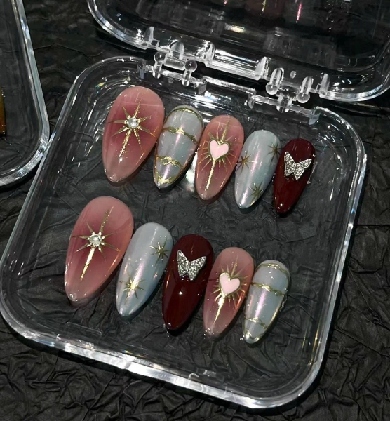 freestyle butterfly nails /custom press on nails/ hand made Press on Nails/Faux Acrylic Nails/ Gel Nails/Press on Nail