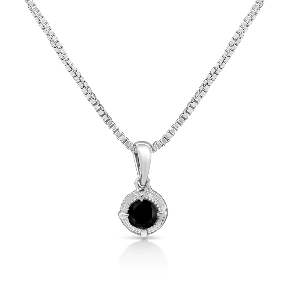 .925 Sterling Silver Treated Color Diamond Solitaire 18 Milgrain Pendant Necklace