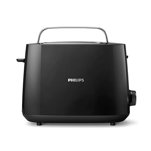 Philips Toaster – 2 Toastschlitze, 8 Stufen, Brötchenaufsatz, Auftaufunktion, Liftfunktion, Abschaltautomatik, schwarz (HD2581/90) - modern, kompakt - Schwarz